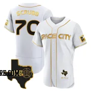 Men's Houston Astros Andre Scrubb Authentic White/Gold 2023 Space City Ready 2 Reign Flex Base Jersey