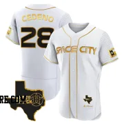 Men's Houston Astros Cesar Cedeno Authentic White/Gold 2023 Space City Ready 2 Reign Flex Base Jersey