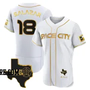 Men's Houston Astros Cesar Salazar Authentic White/Gold 2023 Space City Ready 2 Reign Flex Base Jersey