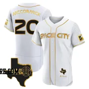 Men's Houston Astros Chas McCormick Authentic White/Gold 2023 Space City Ready 2 Reign Flex Base Jersey