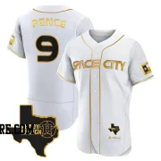 Men's Houston Astros Hunter Pence Authentic White/Gold 2023 Space City Ready 2 Reign Flex Base Jersey