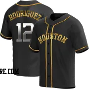 Men's Houston Astros Ivan Rodriguez Replica Black Golden Alternate Jersey