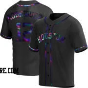 Men's Houston Astros Ivan Rodriguez Replica Black Holographic Alternate Jersey