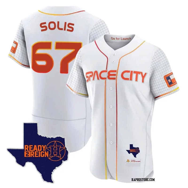 Men's Houston Astros Jairo Solis Authentic White 2023 Space City Ready 2 Reign Flex Base Jersey