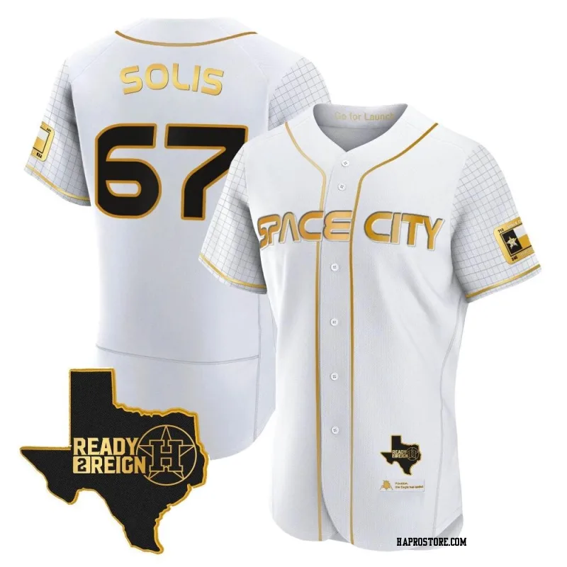 Men's Houston Astros Jairo Solis Authentic White/Gold 2023 Space City Ready 2 Reign Flex Base Jersey