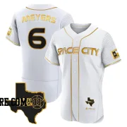 Men's Houston Astros Jake Meyers Authentic White/Gold 2023 Space City Ready 2 Reign Flex Base Jersey