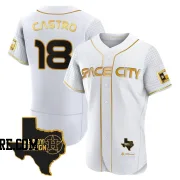 Men's Houston Astros Jason Castro Authentic White/Gold 2023 Space City Ready 2 Reign Flex Base Jersey