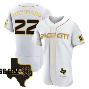 Men's Houston Astros Jason Heyward Authentic White/Gold 2023 Space City Ready 2 Reign Flex Base Jersey