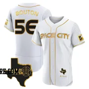 Men's Houston Astros Jim Bouton Authentic White/Gold 2023 Space City Ready 2 Reign Flex Base Jersey