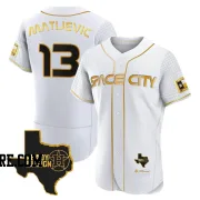 Men's Houston Astros J.J. Matijevic Authentic White/Gold 2023 Space City Ready 2 Reign Flex Base Jersey