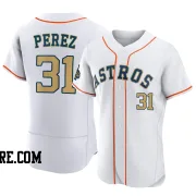 Men's Houston Astros Joe Perez Authentic Gold White 2023 Collection Jersey