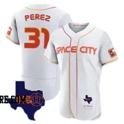 Men's Houston Astros Joe Perez Authentic White 2023 Space City Ready 2 Reign Flex Base Jersey