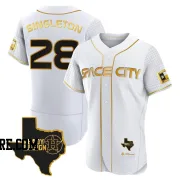 Men's Houston Astros Jon Singleton Authentic White/Gold 2023 Space City Ready 2 Reign Flex Base Jersey