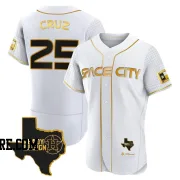 Men's Houston Astros Jose Cruz Jr. Authentic White/Gold 2023 Space City Ready 2 Reign Flex Base Jersey