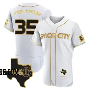 Men's Houston Astros Justin Verlander Authentic White/Gold 2023 Space City Ready 2 Reign Flex Base Jersey