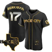 Men's Houston Astros Lance Berkman Authentic Black/Gold 2023 Space City Ready 2 Reign Flex Base Jersey