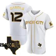 Men's Houston Astros Michael Sandle Authentic White/Gold 2023 Space City Ready 2 Reign Flex Base Jersey