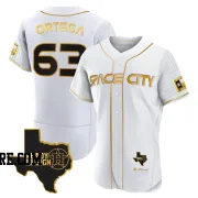 Men's Houston Astros Oliver Ortega Authentic White/Gold 2023 Space City Ready 2 Reign Flex Base Jersey