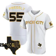 Men's Houston Astros Ryan Pressly Authentic White/Gold 2023 Space City Ready 2 Reign Flex Base Jersey