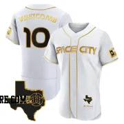 Men's Houston Astros Shay Whitcomb Authentic White/Gold 2023 Space City Ready 2 Reign Flex Base Jersey