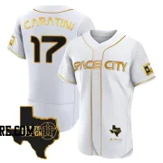 Men's Houston Astros Victor Caratini Authentic White/Gold 2023 Space City Ready 2 Reign Flex Base Jersey