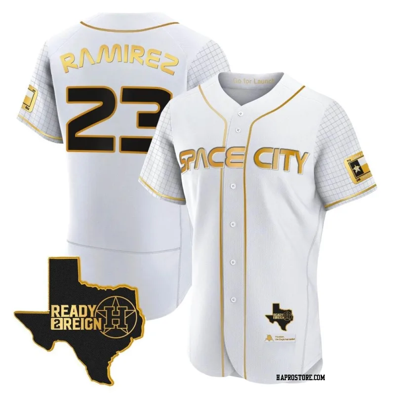 Men's Houston Astros Yeuris Ramirez Authentic White/Gold 2023 Space City Ready 2 Reign Flex Base Jersey