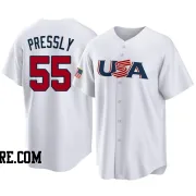 Youth Houston Astros Ryan Pressly Replica White USA Baseball 2023 World Baseball Classic Jersey